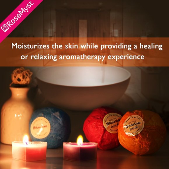 RoseVale Bath Bomb Gift Set 6 Ct + 6 Heart Candles Lavender Vanilla Sea Scents - Picture 9 of 9